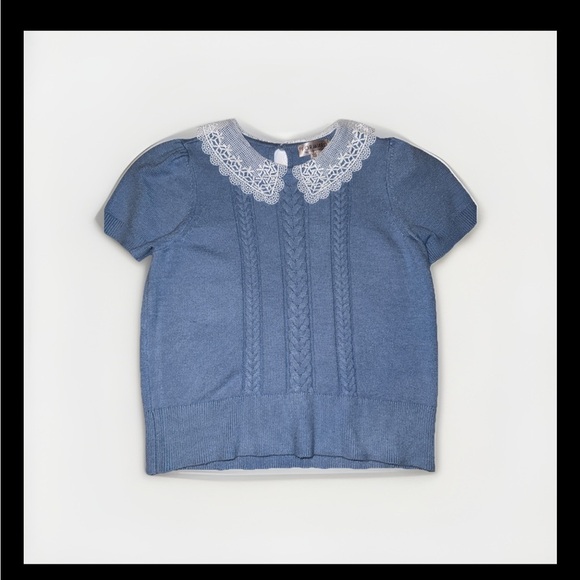 Elegant Blue Women’s Sweater with Lace Collar - Picture 1 of 8
